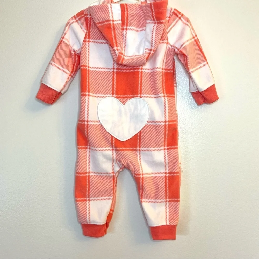 Carter’s 6M Orange & White Plaid Fleece Hoodie Jumpsuit